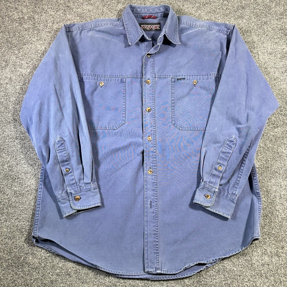 Jansport Shacket Shirt Large Canvas Chest Pocket Embroidered Workwear Vintage 90